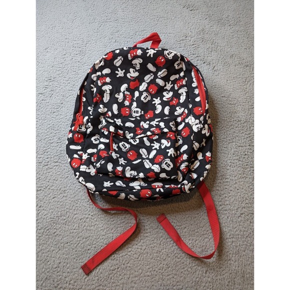 Disney Store Mickey Mouse Backpack All Over Print Black Red‎ White Adult School - Picture 1 of 11